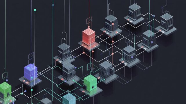 Blockchain data tunnel with distributed nodes symbolizing global connectivity, decentralized systems and secure digital infrastructure