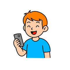 Flat design boy with mobile phone