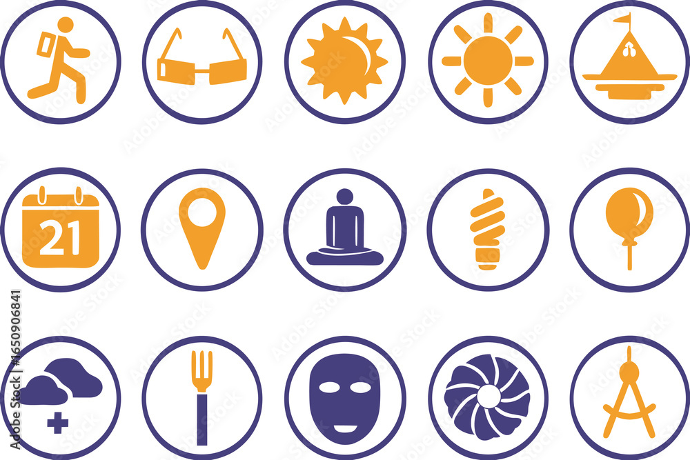 Poster set of circular icons representing activities and concepts collection