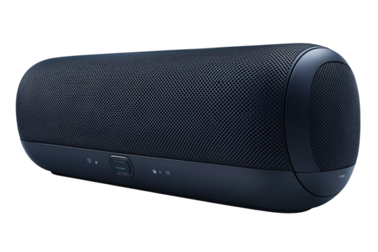 Portable wireless bluetooth speaker with sleek dark blue finish perfect for modern audio needs, PNG, isolated on transparent background.