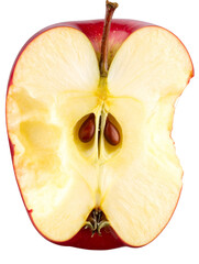  Partially eaten red apple with visible seeds isolated on transparent background