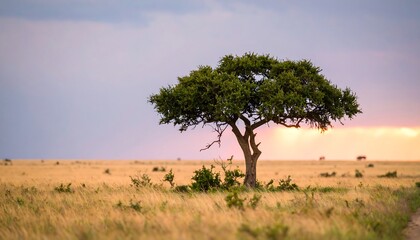 Fototapeta premium Single tree in savanna sunset