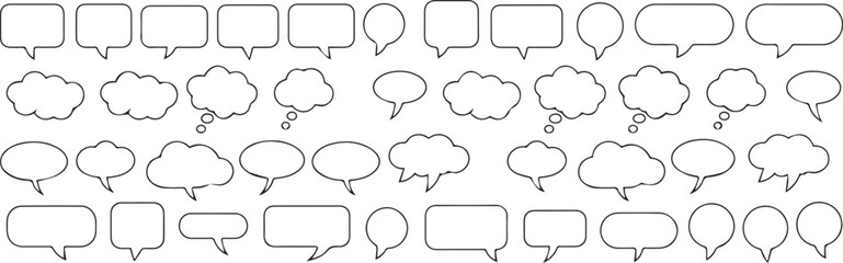 Speech and thought bubble icons, clean outline set, vector communication shapes, dialog templates for comics, messages, chats, conversation design