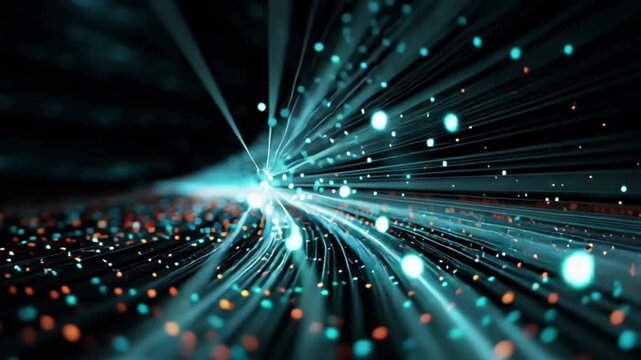 Digital data tunnel with glowing light streams symbolizing big data, technology and future connectivity