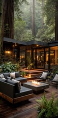 Fototapeta premium Modern outdoor living area nestled within redwood forest