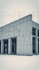 Striking brutalist concrete building in a snowy winter setting, perfect for commercial projects needing bold, minimalist architectural visuals