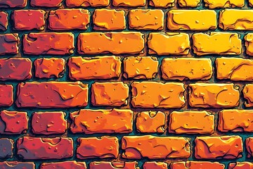 pop art freak bright cubism Colorful brick wall with bulging bricks, illustration