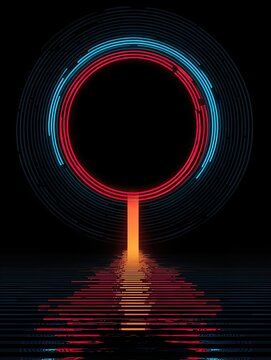Abstract Techno Sun Portal &ndash; Circular Neon Emission