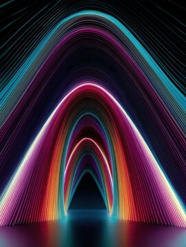 Neon Tunnel Arches &ndash; Futuristic Rainbow Curves