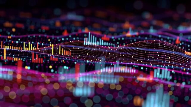 Financial analytics background with glowing light waves symbolizing investment data and stock market performance