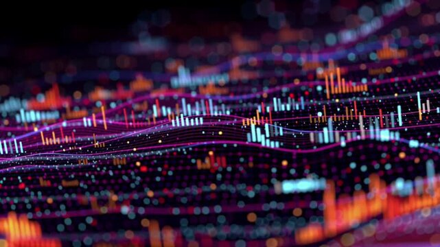 Sales analytics background with glowing light waves symbolizing revenue data and business growth