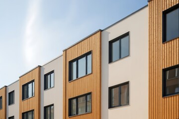 Fototapeta premium Discover modern architecture with sleek wood accents and clean lines, reflecting contemporary design and inviting spaces.