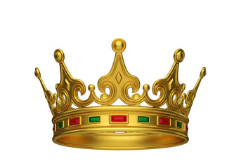 Luxurious golden crown with intricate detailing and colorful gemstone accents on a black background