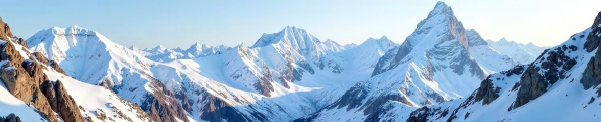 Obraz premium Snow-capped mountains with rocky outcroppings, mountainous, rugged