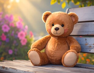 Teddy bear on park bench