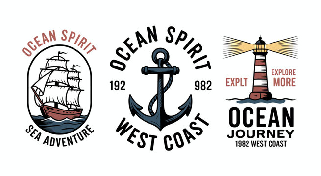 A vibrant collection of nautical-themed logos featuring ships and anchors, captures the adventurous spirit of the ocean and pays homage to maritime culture and exploration.