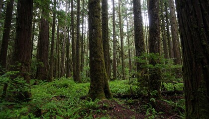 Fototapeta premium Lush forest floor with tall trees