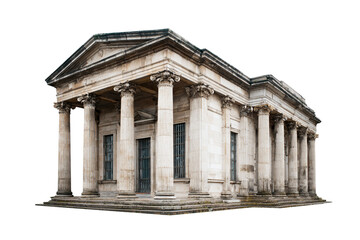 Fototapeta premium Classical college building with stone pillars, transparent background