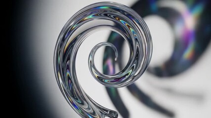 Abstract Glass Swirl Rotating with Rainbow Reflections on Clean Background - Powered by Adobe