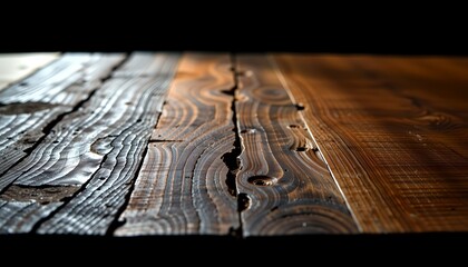 A captivating close-up shot of aged wooden planks revealing intricate grain patterns and textures