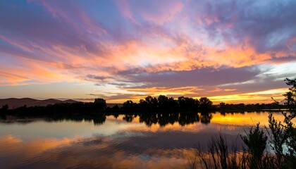 Fototapeta premium Colorful sunset over calm lake