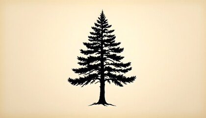 silhouette of a majestic pine tree standing tall against a beige background