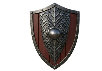 Medieval Style Wooden and Metal Shield with Intricate Armor Plate Design for Protection