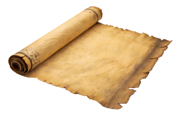 Rolled Parchment Scroll With Torn Edges Perfect For Antique Projects And Medieval Themed Designs, PNG, isolated on transparent background.