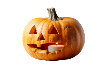 Pumpkin candle on transparent BG