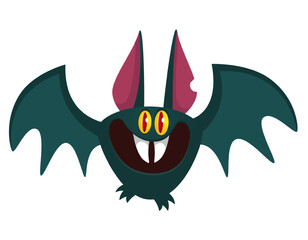 Cartoon black funny flying bat. Halloween vector bat vampire illustration