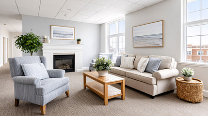 Living Room Interior with Cozy Fireplace Home Design for Real Estate and Interior Design Marketing