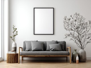 Minimalist Aesthetic: Blank Canvas Frame Centered on Wall with Negative Space