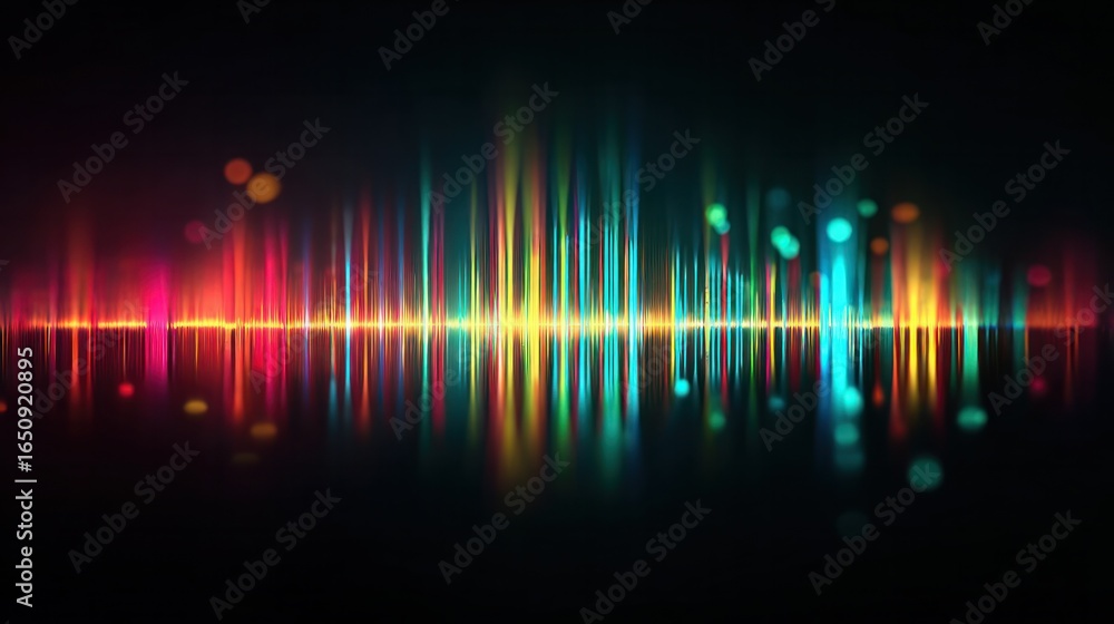 Poster soundwave spectrum: a vibrant visual representation of sound frequencies, with a dynamic spectrum of