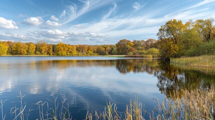 Fototapeta premium Serene Summer Lakeside: Where Mountains Mirror in Calm Blue Waters