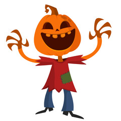 Cartoon funny Halloween pumpkin head face scarecrow expression. Vector illustration of jack-o-lantern monster character design with carved emotion