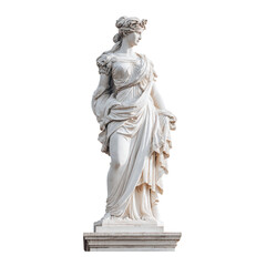Marble statue of Greek goddess isolated on transparent background