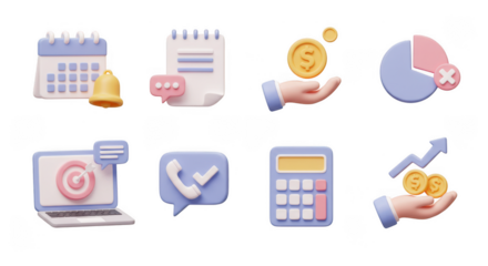 Financial and business icons set isolated on transparent background