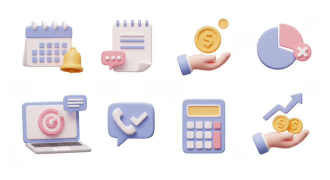 Financial and business icons set isolated on transparent background