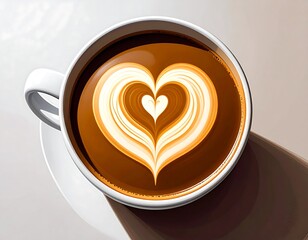 Heart-Shaped Latte Art: Aromatic Coffee with Romantic Touch in a White Cup
