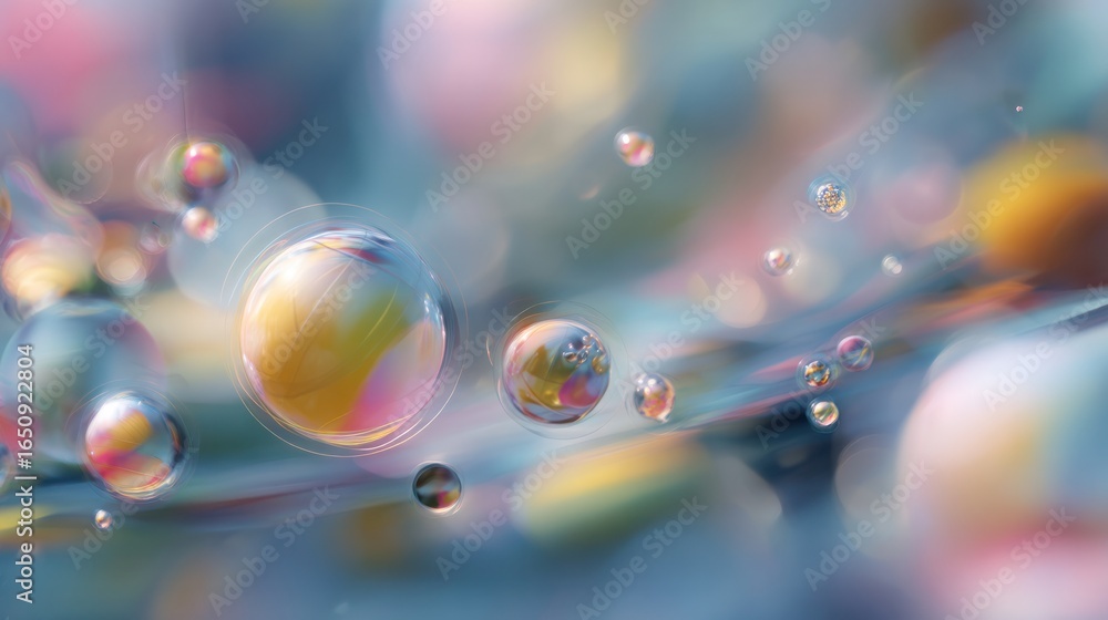 Poster mystic bubbles: abstract close-up of ethereal bubbles in a mesmerizing display of iridescence, evoki