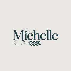 Elegant michelle name typography with botanical flourish silhouette isolated on white background