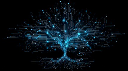 Digital Tree: A futuristic digital tree comes alive with circuits, symbolising the fusion of nature and technology, showcasing the interconnectedness of the modern world.