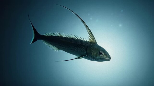 Side View of Elegant Longfin Fish Swimming Gracefully in Deep Blue Ocean