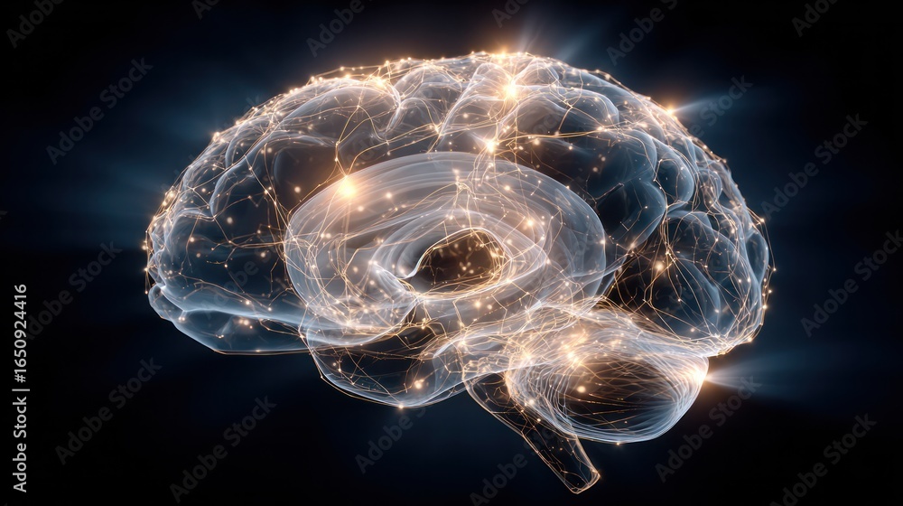 Poster brain's neural network: an illuminating, artistic depiction of the human brain's intricate neural ne