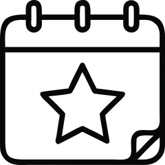 Obraz premium Black and White Line Art Icon of Calendar Page with Star Minimal Vector for Event, Date, and Schedule Concepts