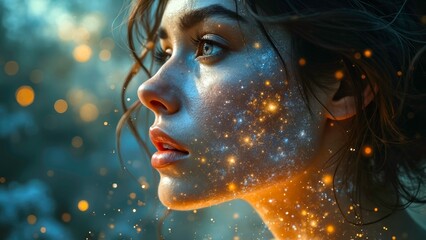 Artistic figures with orange and yellow light and shadow