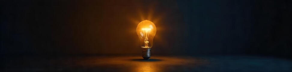 Single Light Bulb Illuminating Dark Room Simple Elegant Solution Concept