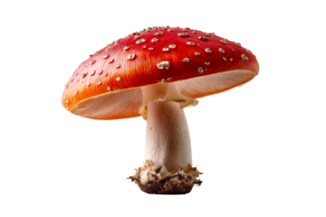 Bright red mushroom with white spots on cap