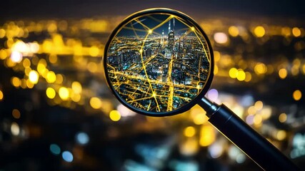 Night cityscape magnified urban exploration smart city technology - Powered by Adobe