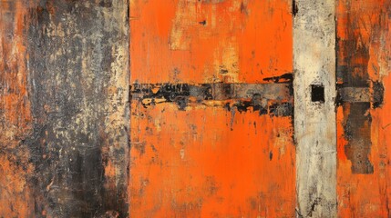 Abstract Artwork Featuring Vibrant Orange and Dark Textures with Interesting Brushstrokes, Perfect for Contemporary Design and Modern Aesthetics